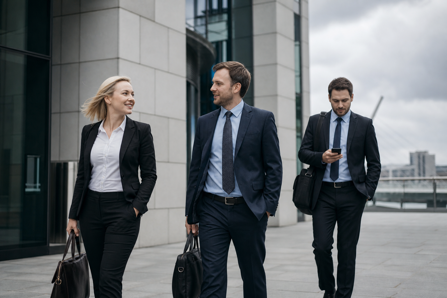 Business professionals arriving for corporate travel in Northern Ireland, lifestyle imagery for executive transport with Ace Cabs