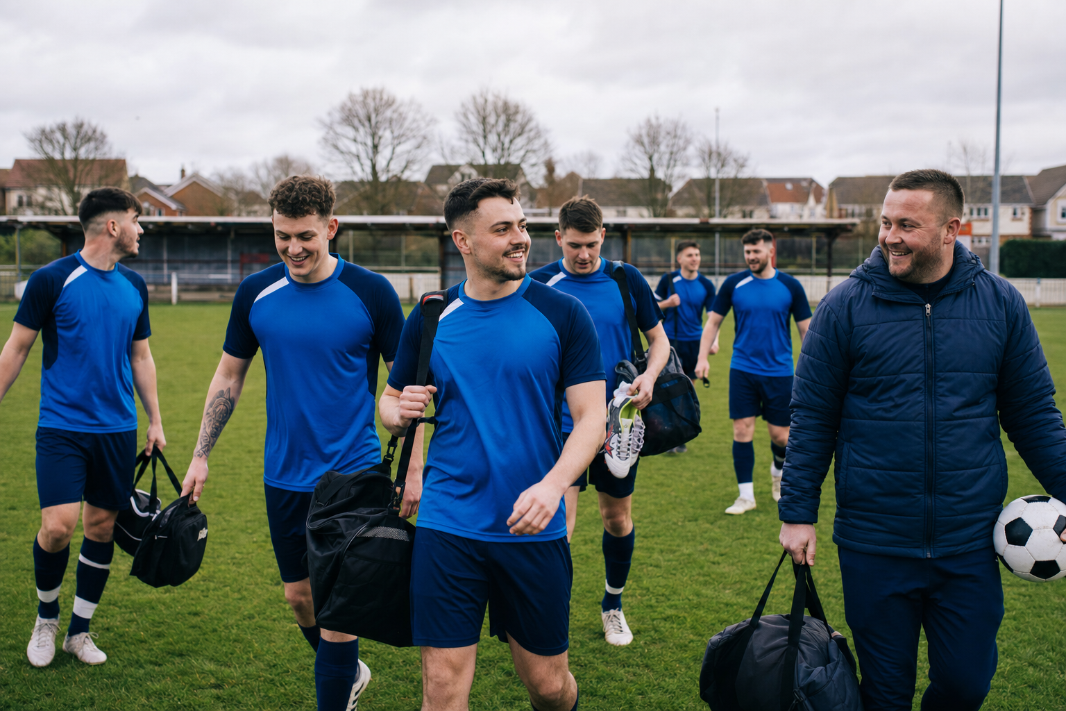 Local football team on an away-day fixture in Northern Ireland, lifestyle scene for sports and squad minibus transport with Ace Cabs