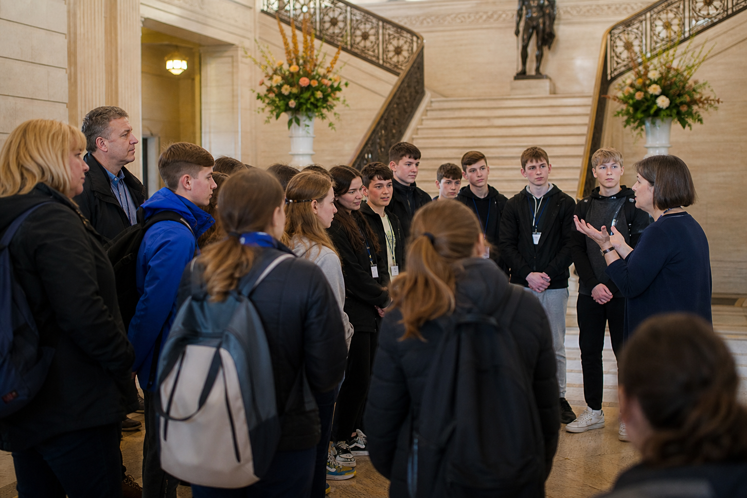 Supervised school youth group on an educational trip, lifestyle scene for school and youth group minibus hire with Ace Cabs